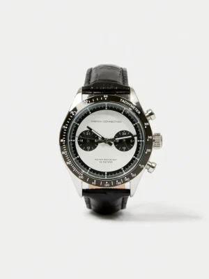 Leather Strap Watch with White Dial<FRENCH CONNECTION Hot