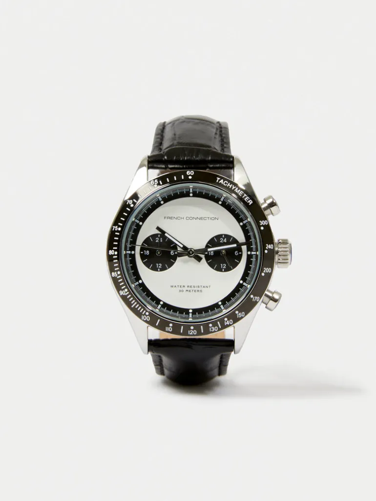 Leather Strap Watch with White Dial<FRENCH CONNECTION Hot