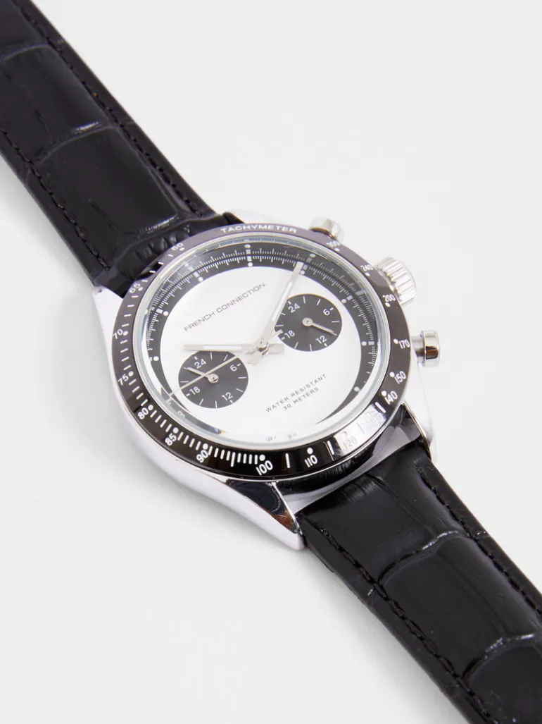Leather Strap Watch with White Dial<FRENCH CONNECTION Hot