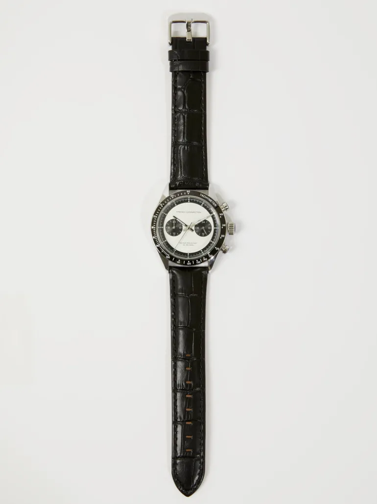 Leather Strap Watch with White Dial<FRENCH CONNECTION Hot
