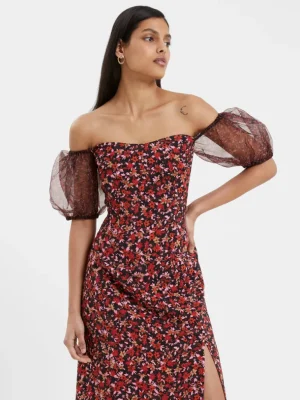Clara Flavia Bardot Organza Puff Sleeve Dress<FRENCH CONNECTION Cheap