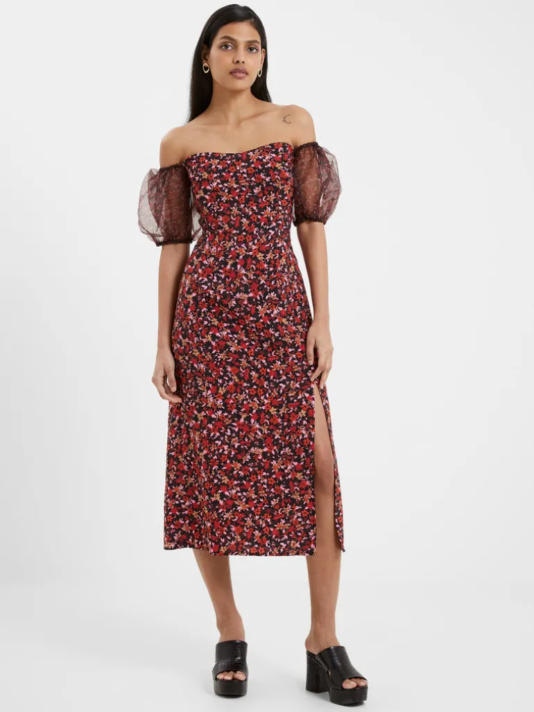 Clara Flavia Bardot Organza Puff Sleeve Dress<FRENCH CONNECTION Cheap