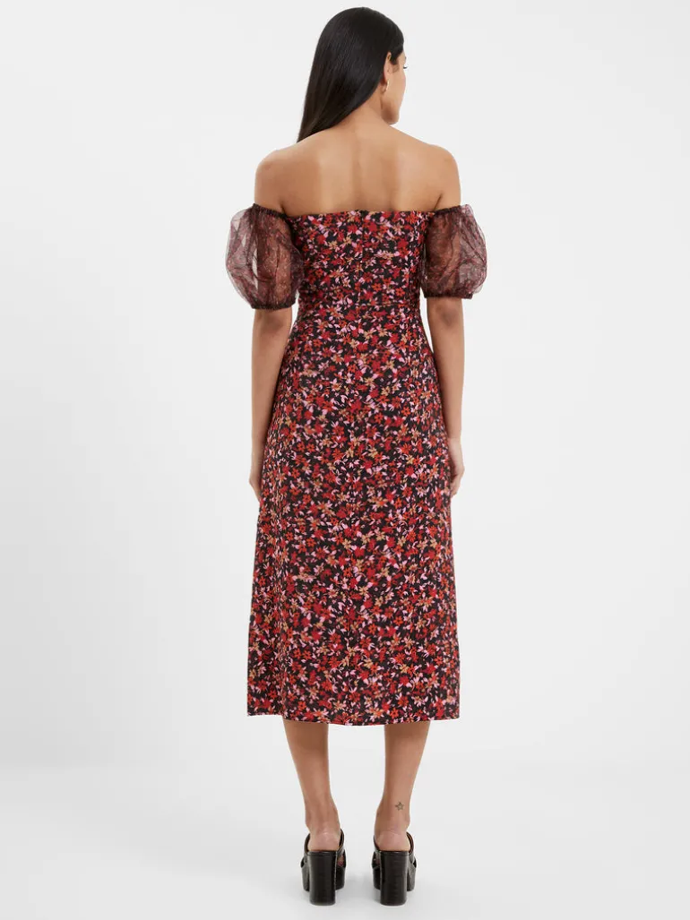 Clara Flavia Bardot Organza Puff Sleeve Dress<FRENCH CONNECTION Cheap