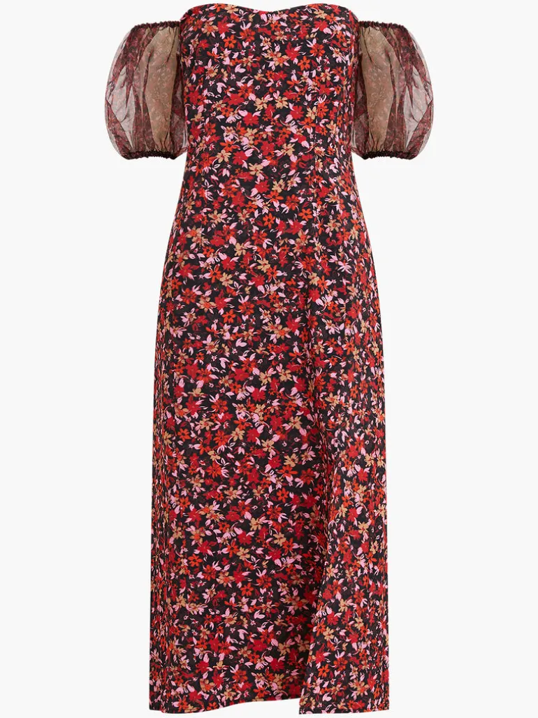 Clara Flavia Bardot Organza Puff Sleeve Dress<FRENCH CONNECTION Cheap